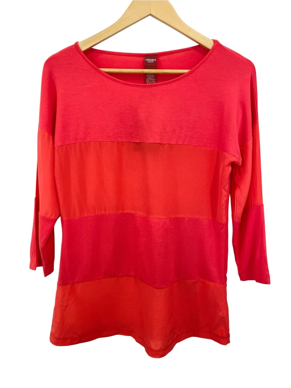 Olsen Europe Coral Silk Panel Jersey Top NWT XXS Luxe Soft Stretch Blouse shirt